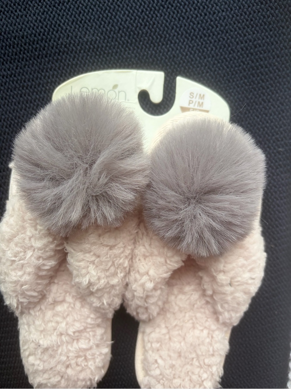 Cozy Pom-Pom Slippers in Light Gray and Light Pink Size 6